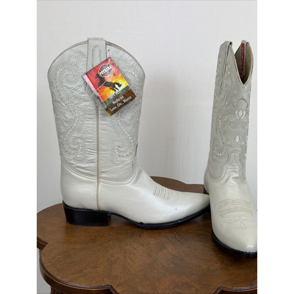 NWT Potrero Ivory Tonal Embroidery Pointed Toe Western Boot Men's Size 9 Mexico